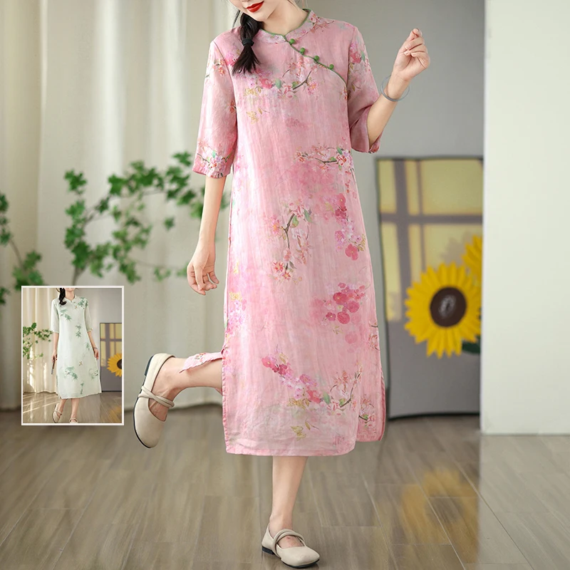 

Высококачественная льняная юбка с приподнятым принтом Dr, большие размеры, женская юбка трапециевидной формы с боковыми пуговицами и средней талией