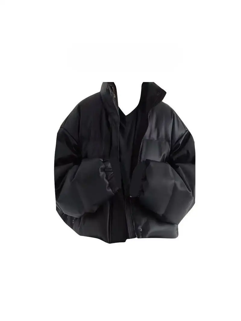 

Утепленная хлопковая куртка больших размеров в мотоциклетном стиле, зимняя верхняя одежда с воротником-стойкой для полных женщин, корейский свободный крой, хлопок