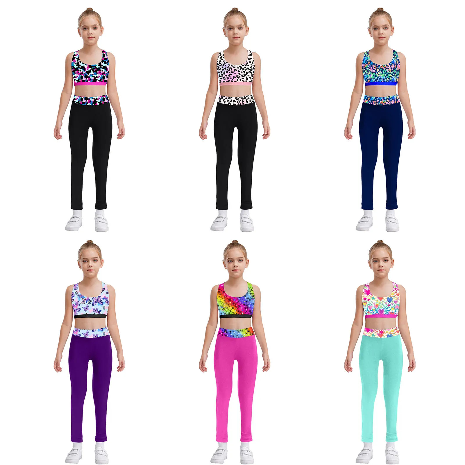 Set sportivo da yoga per bambini da 2 pezzi per ragazze ciclismo corsa allenamento fitness abbigliamento tuta sportiva tuta gilet senza maniche con leggings