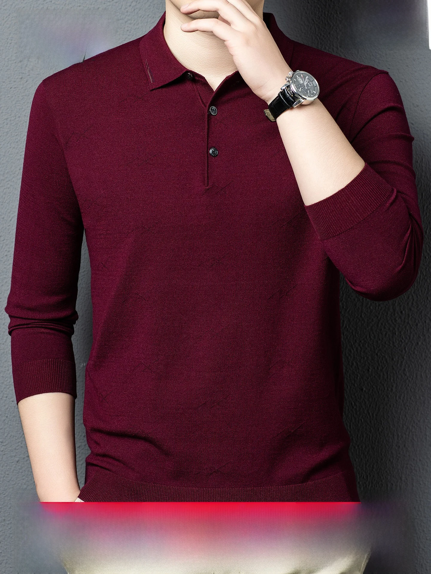 Hengyuanxiang Men's Long Sleeve Knitted Sweater Casual Button-Up Collar Pure Color  Shirt Autumn Fashion Comfortable Fit