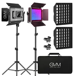 GVM RGB LED Video Light with Softbox 60W Photography Studio Lighting Kit with Stands 2-Packs 880RS Led Panel Light for YouTube