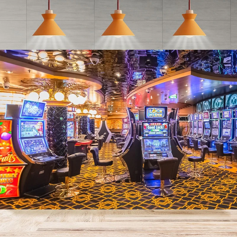 Casino Hall Photography Backdrop Gambling Slot Machines Luck Play Casino Gamble Game Hall Background Party Backdrop Wall Banner