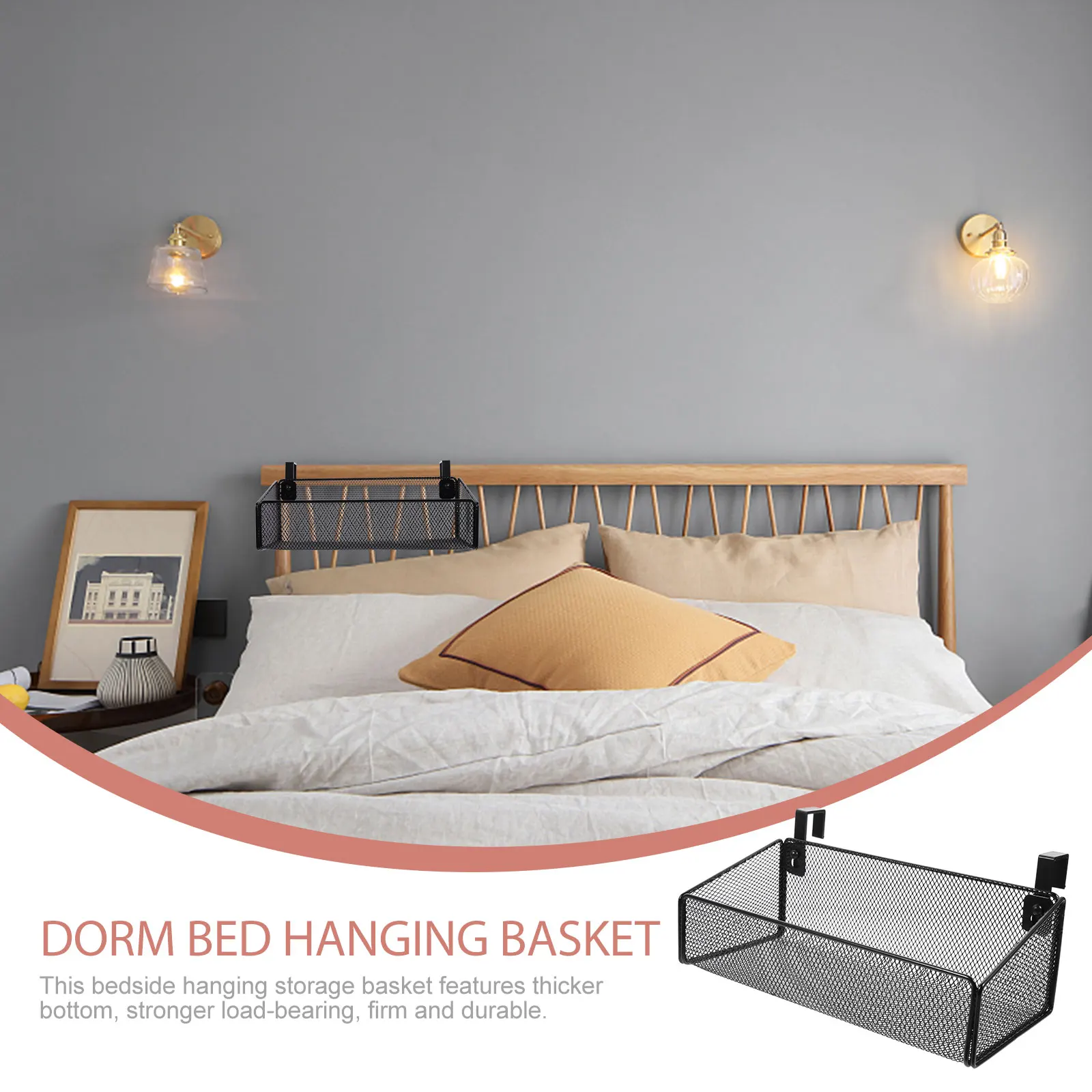 

Metal Hanging Storage Basket Thick Bottom Bedside Organizer For Dormitory Home Space Saving Strong Load-Bearing Hanging Sundries