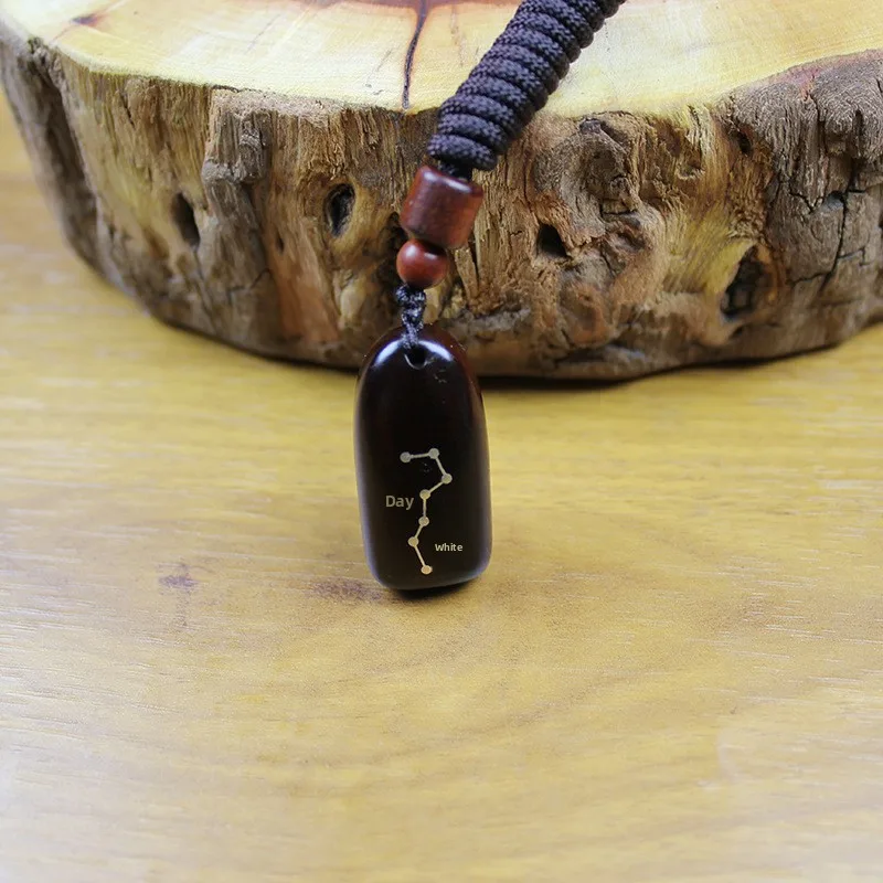 Chinese Style Lucky Blessing Thunder Struck Jujube Wood Jadeized Silver Inlaid Zi Wei Talisman Pendant Mini Handmade Fortune Att
