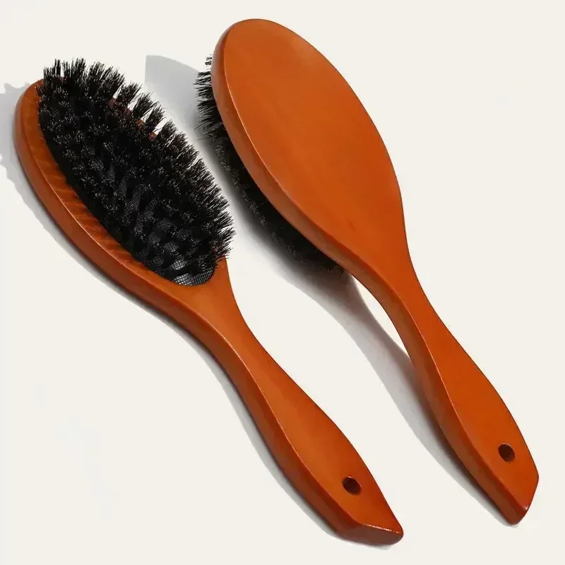 New Arrival Hair Brush Wood Handle Boar Bristle Beard Comb Styling Detangling Straighten Brown Lotus Boar Bristles Massage Comb