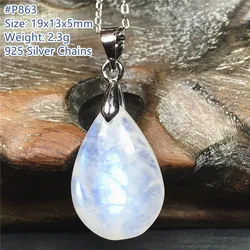Natural Blue Light Moonstone Silver Chain Necklace Pendant For Women Men Wealth Gift Rare Gemstone Crystal Beads Jewelry AAAAA