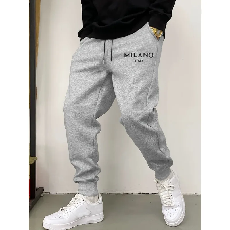 Men's casual jogging pants, comfortable autumn and winter sports belt drawstring, Milano Italy pattern knit sweatpants