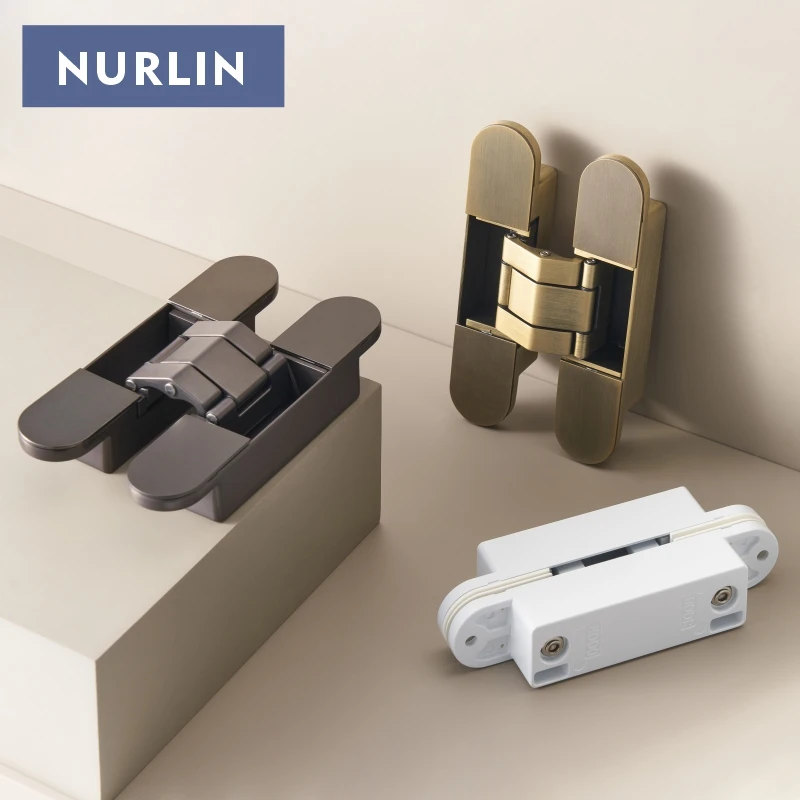 Nurlin Invisible Door Hinges 3D Adjustable Concealed Hinges Shiny Gold Black Bright Chrome Zinc Alloy Butt Hinge Heavy-duty