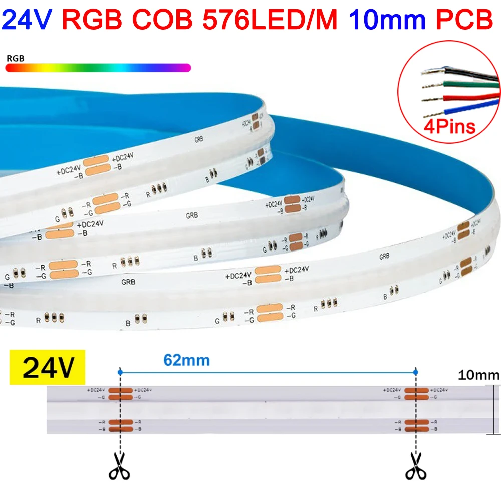 5 m SPI RGB RGBW RGBCCT COB LED-striplicht DC12V 24V 840 784 720 576 LEDs / M Flex FCOB LED-tape Licht dimbaar lineair linttape