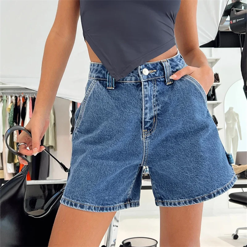 

Y2k Women Jean Shorts High Waisted Carpenter Denim Shorts with Pockets Trendy Fashion Summer Hot Shorts