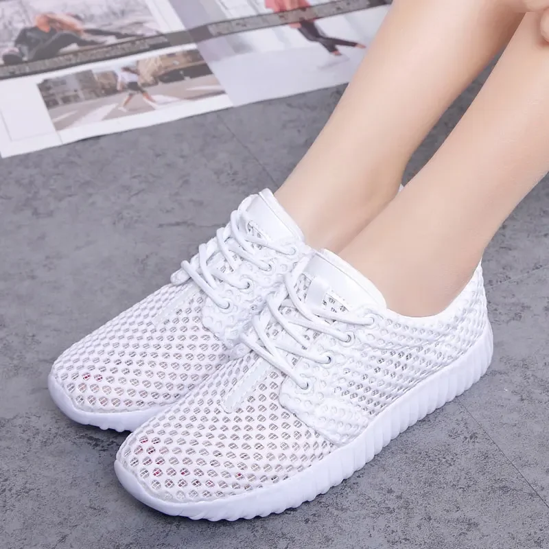 Spring Autumn Sneakers Fashion Shoes Woman Outdoor  Breathable Casual Shoes Hollow Soft Walking Shoes Women Lace-up Flats