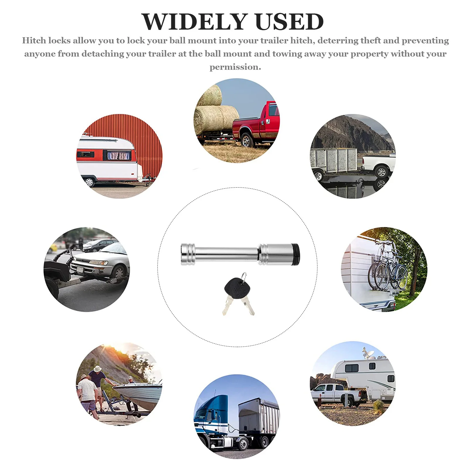 

1Pcs Trailer Lock Hitch Receiver Lock for Truck Security Locking Straight Design Dust-Proof Cover Fits All Common Hitches