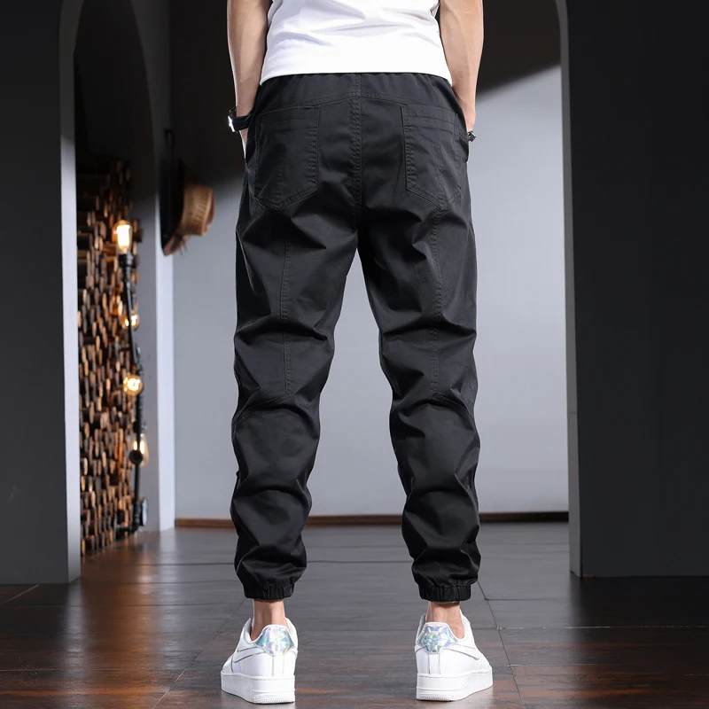 Khaki Baggy Men's Casual Pants Summer Streetwear Casual Cotton Elastic Waist Drawstring Trousers CP2222