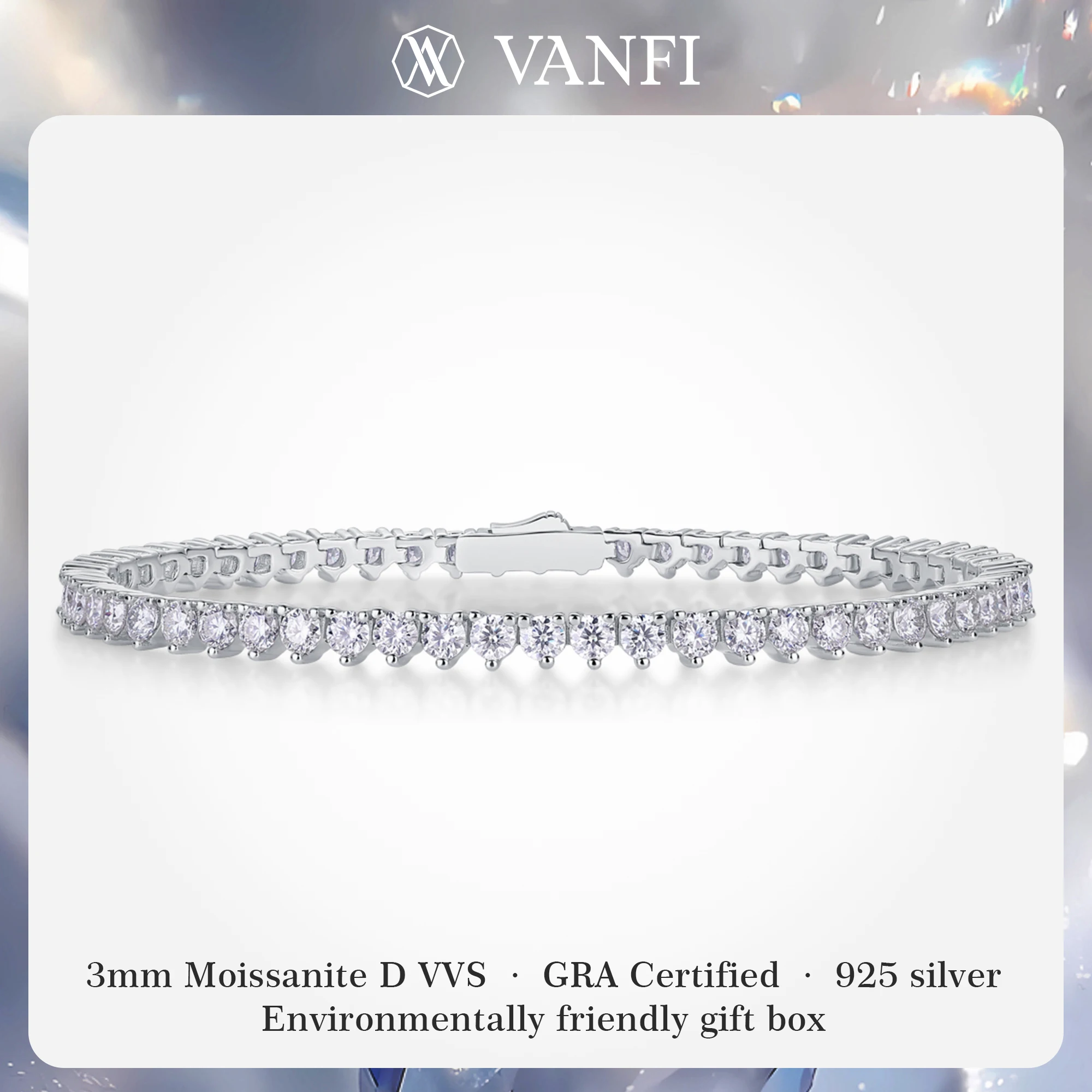 

Kfvanfi 3mm moissanite s925 silver plated white gold women's bracelet tennis chain necklace luxury shining banquet party jewelry