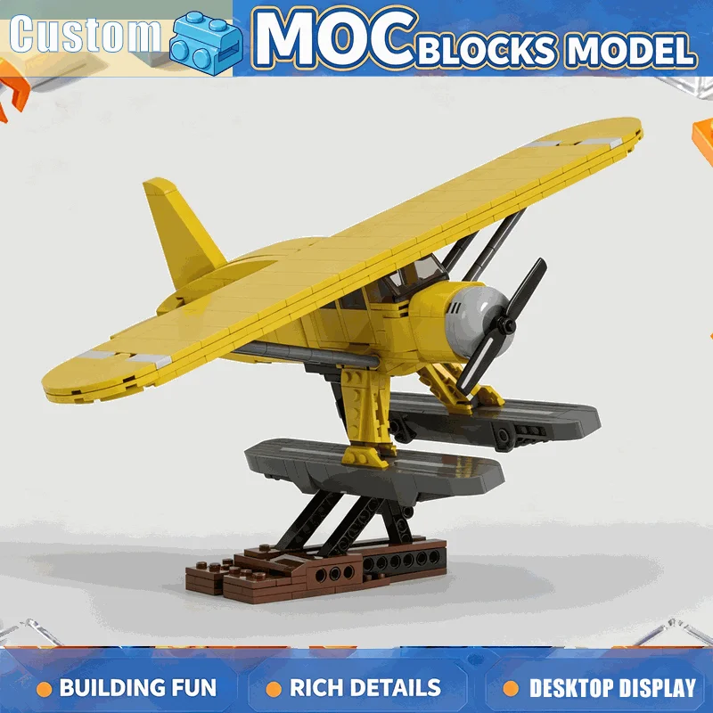 608PCS Seaplane Building Blocks MOC Model Vintage Aircraft DIY Creative Assembly Educational Christmas Gift Collection Display