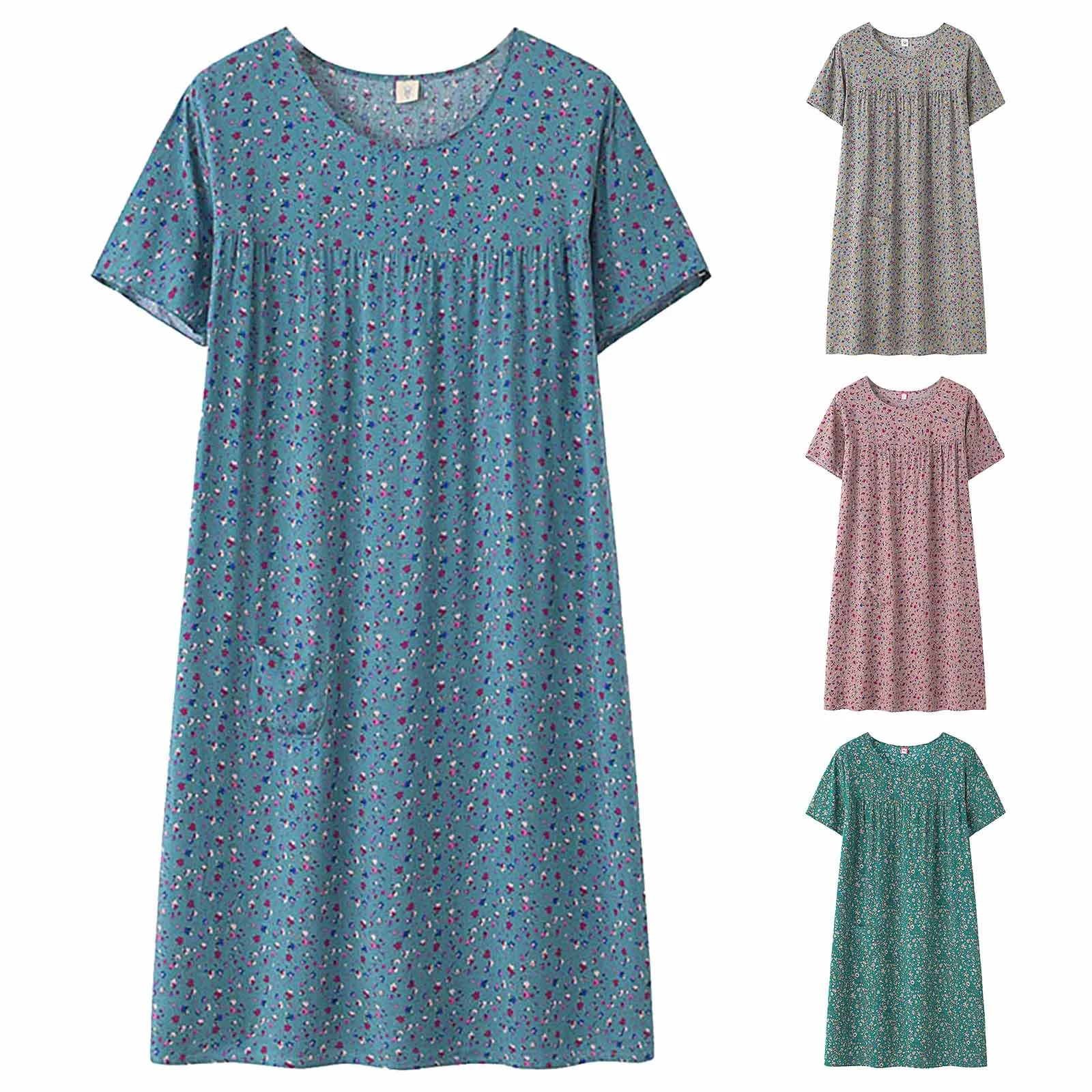 Ropa de dormir de manga corta para mujeres de mediana edad, ropa de dormir para ancianos, vestidos sueltos para el hogar, primavera y verano, nuevo