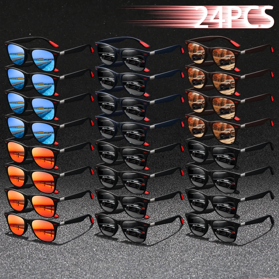 

24 шт. Модные дизайнерские винтажные солнцезащитные очки квадратной формы, разноцветные, для активного отдыха, вождения, рыбалки, для мужчин и женщин