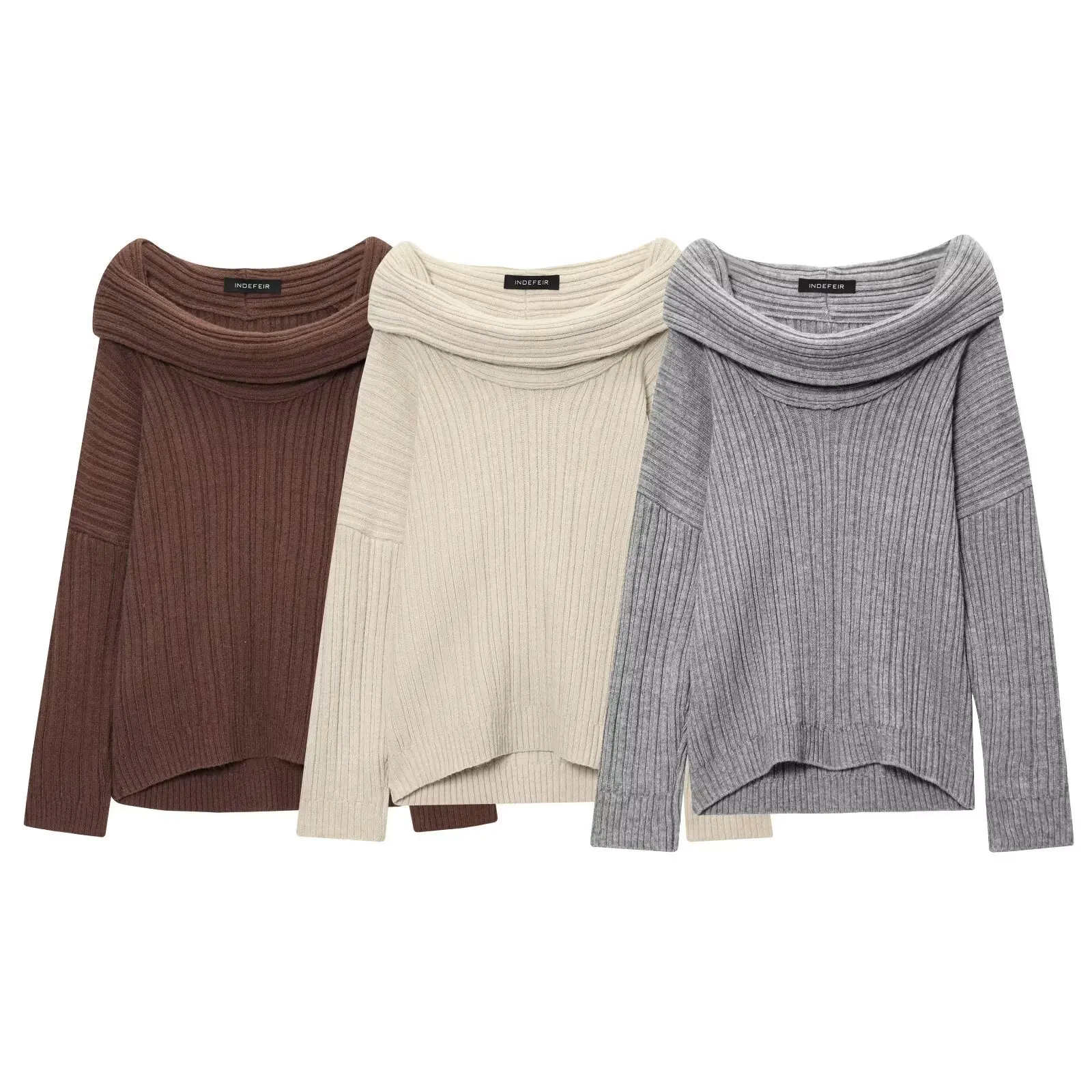 

Cozy Knitted Tops Long Sleeves One-shoulder Loose Solid Vintage Chic Pullover Autumn Women's Fashion Off Shoulder Loose Sweaters