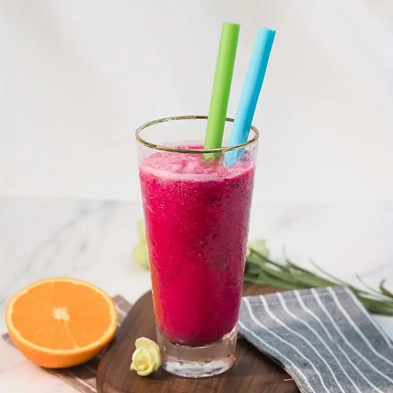 6 Pack Reusable Silicone Straws Including Cleaning Brush, Straight and Curved Straws for Water, Milk, Juice, Smoothie