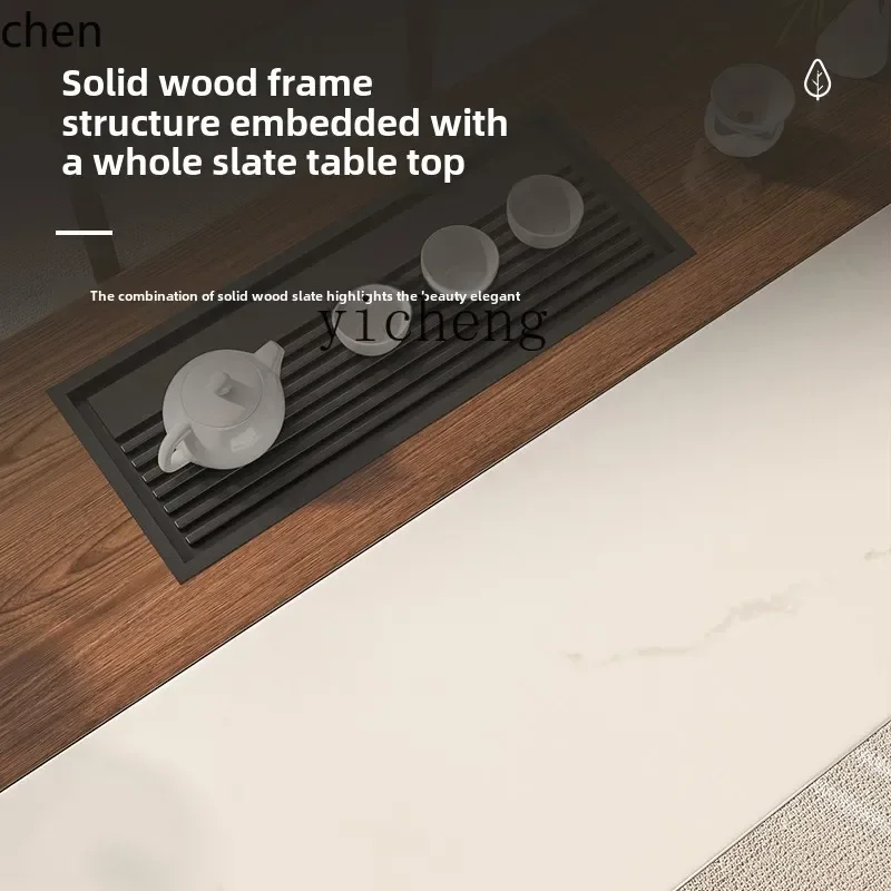 طاولة شاي من الخشب الصلب HXL، طاولة شاي وكرسي من البلاط الصخري، مجموعة حديثة وبسيطة وخفيفة فاخرة لغرفة المعيشة المنزلية وشرفة المكتب #3