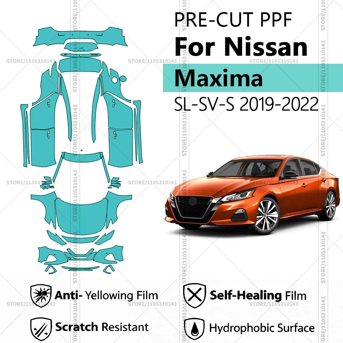 

Защитная пленка PPF для Nissan Maxima SL-SV-S 2019-2022, предварительно вырезанная, прозрачная, для полной оклейки автомобиля