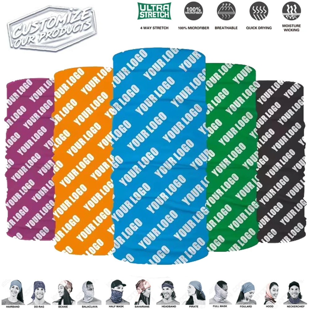 

180PCS Custom Tube Mask Seamless Bandana Cycling Neck Gaiter Buffs Mask Sport Scarf Hiking Headband Biker Headgear Snood Summer