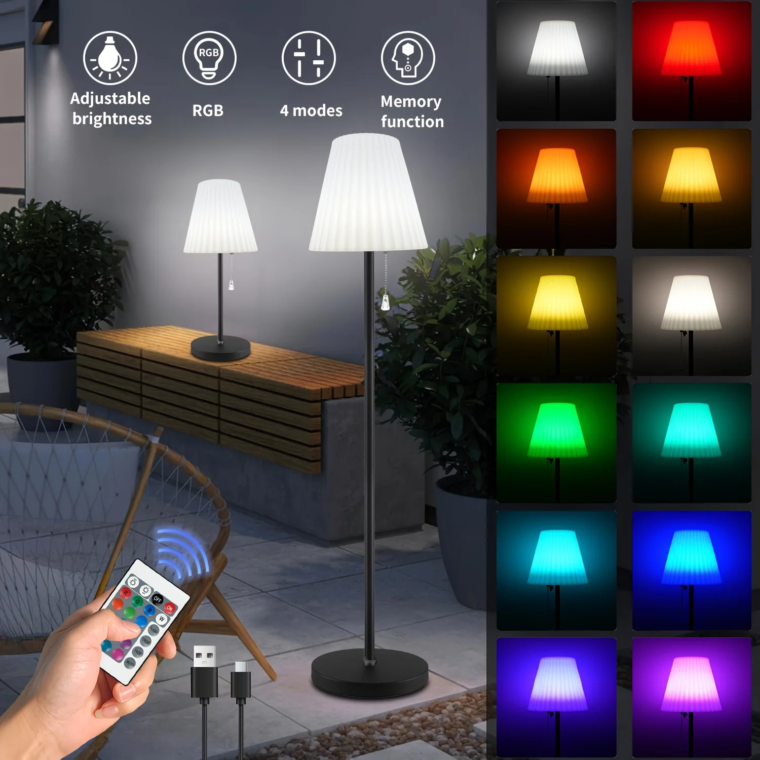 

Outdoor Floor Lamp Solar with Remote Control, Rechargeable Dim Floor Lamp Warm White+RGB Solar Lamp for Garden Decor Yard Porch