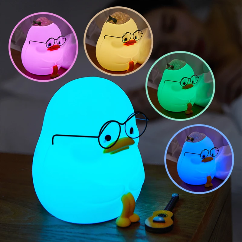 Kawaii Duck Night Light Cute Cartoon USB Rechargeable Night Lamp Home Table Bedroom Decoration Lovely Birthday Gift for Kids