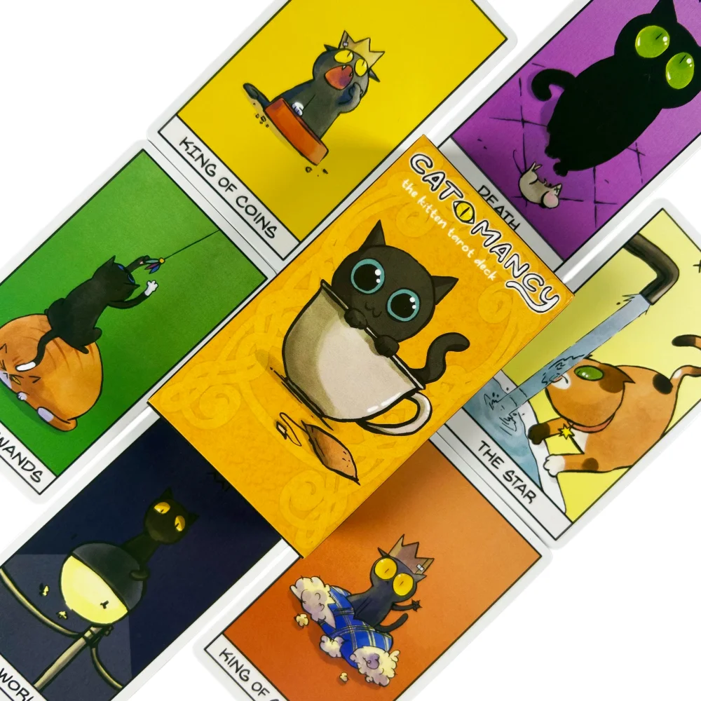 Cartas de Tarot Cat Mancy Kitten, 78 cartas, versión en inglés, adivinación para fiestas familiares, juego de mesa perfecto para amantes de los gatos (10,3 x 6 cm)