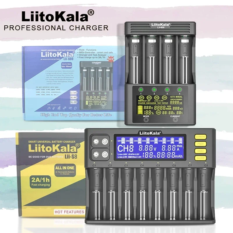 Liitokala  Lii-S8 Lii-600 Lii-500 Lii-PD4 Lii-500S LCD 3.7V 18650 18350 18500 21700  14500 26650 AA NiMH Lithium-Battery Charger