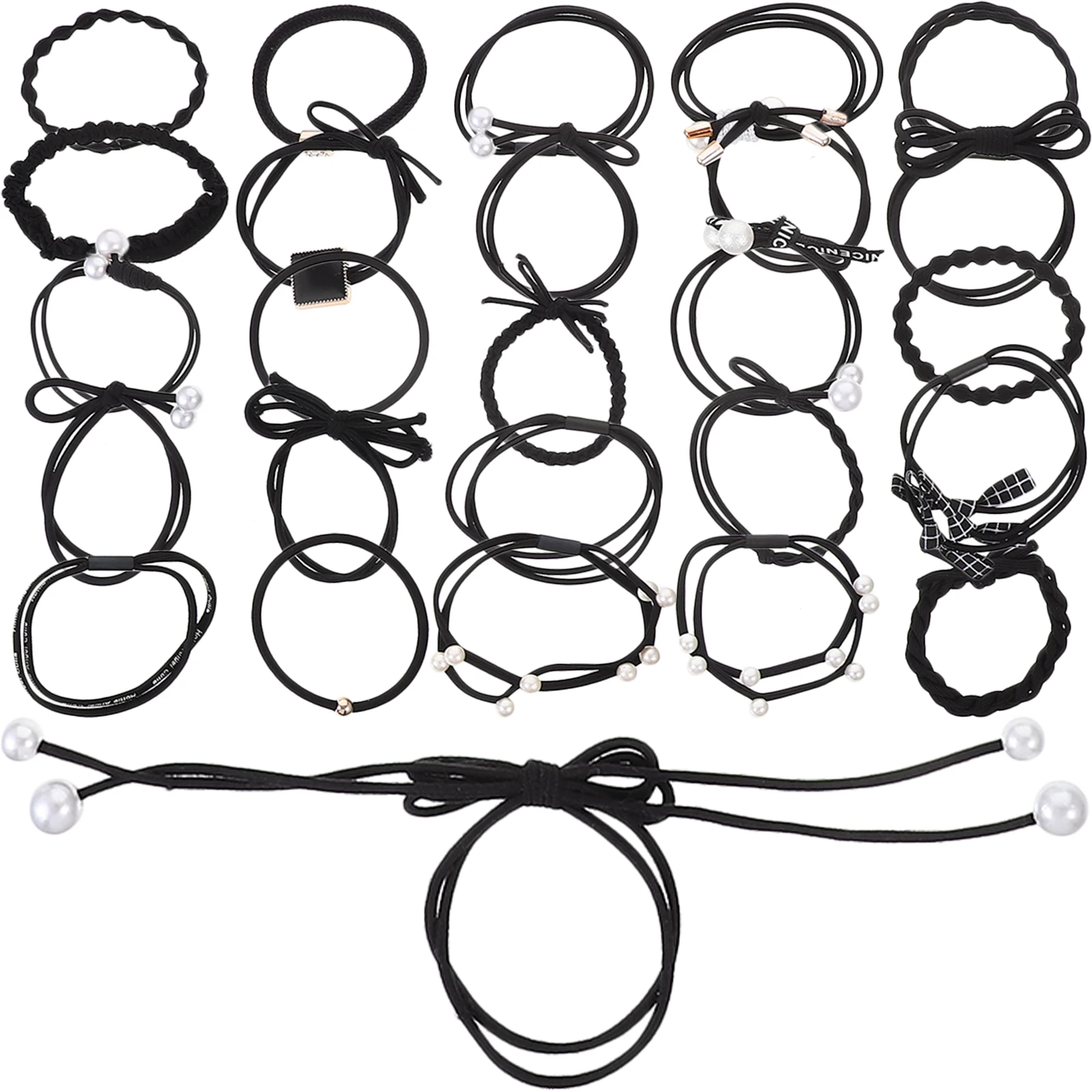 

24pcs Hair Accessories Set Elastic Scrunchies for Women Girls Ponytail Holders Black Hair Ties Styling DIY Ceremonies Parties