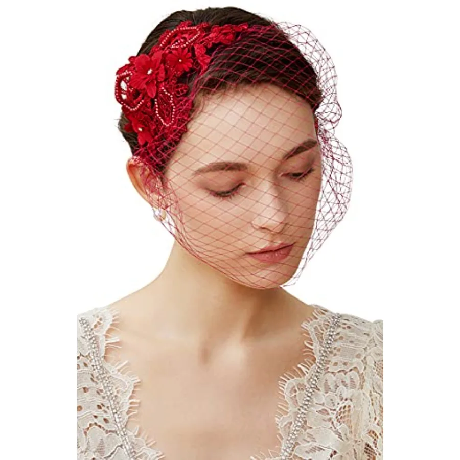 

Bridal Wedding Veil Fascinator Mesh Lace Headband Tea Party Flower Fascinator Funeral Hats for Women