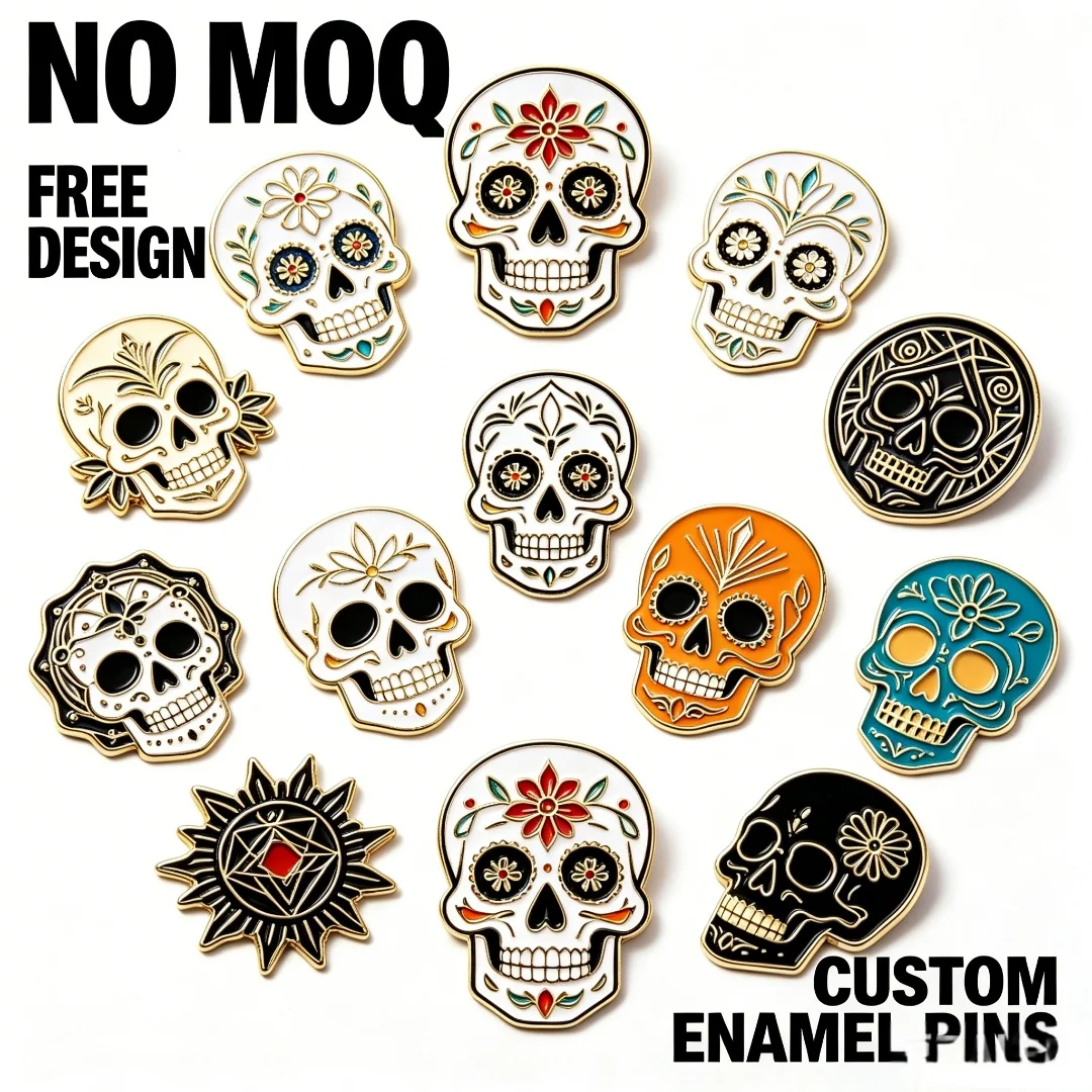 Custom Skull Enamel Pins Black & Gold Skeleton Brooches Gothic Punk Badges for Jackets & Backpacks