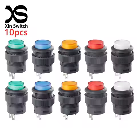 10PCS R16-503A Threaded Type Self Locking Power Button Switch Hole 16mm 2Pin 3A 250V Round Multiple Colors ON-OFF Without Light