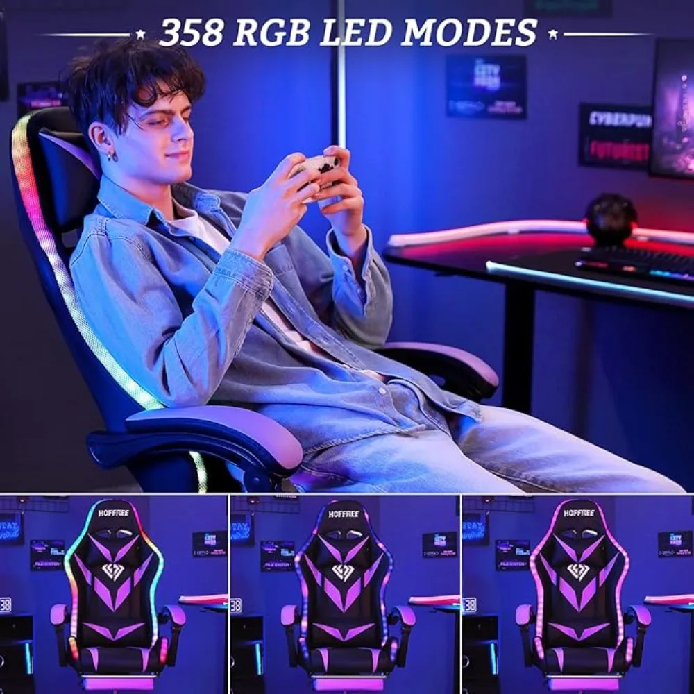 Gaming Chair with Massage and LED RGB Lights Chair with Footrest High Back Video Game Chair with  Linkage Armrest Gaming Chairs image 5