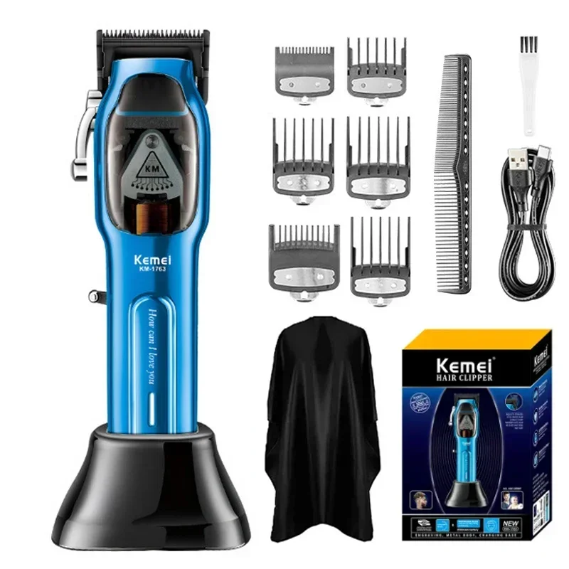 Kemei Km-1763 Fully Automatic Professional Men's Hair Clipper Rechargeable Beard Hair Clipper Electric Hair Cutter Precision