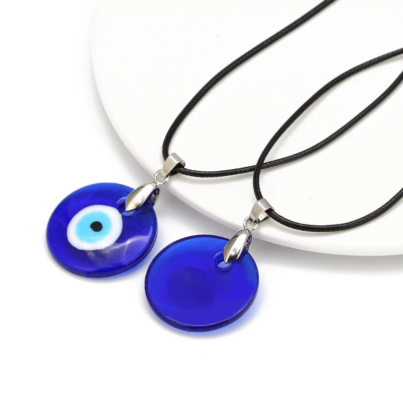 for Evil Eye Pendant Necklace Resin Leather Rope Chain Turkish Protect Necklace