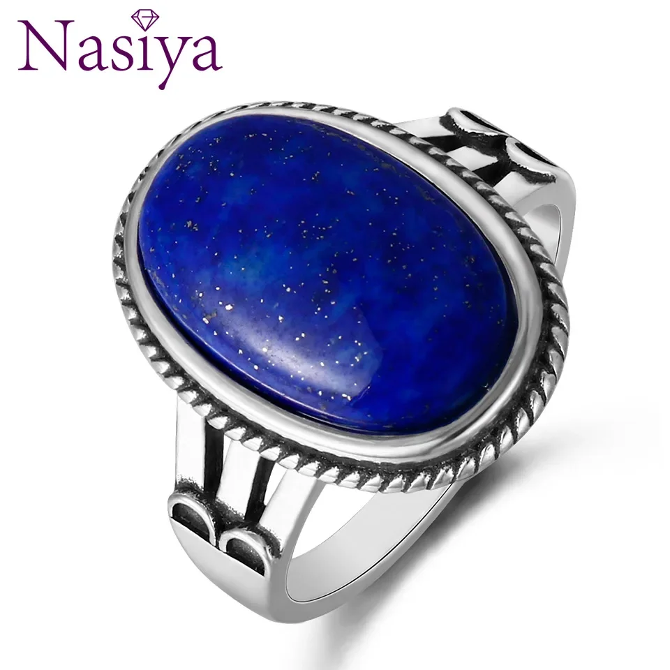 

Nasiya Classic High Quality Big 11x17MM Natural Lapis Ring For Women Silver Color Fashion Jewelry Party Anniversary Wedding Gift