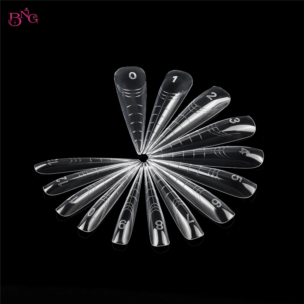 BNG New 70/140Pcs Clear Nail Dual Form Poly Extension Gel Molds Reusable Acrylic Nail Forms 12 Types False Tips with Scale Line