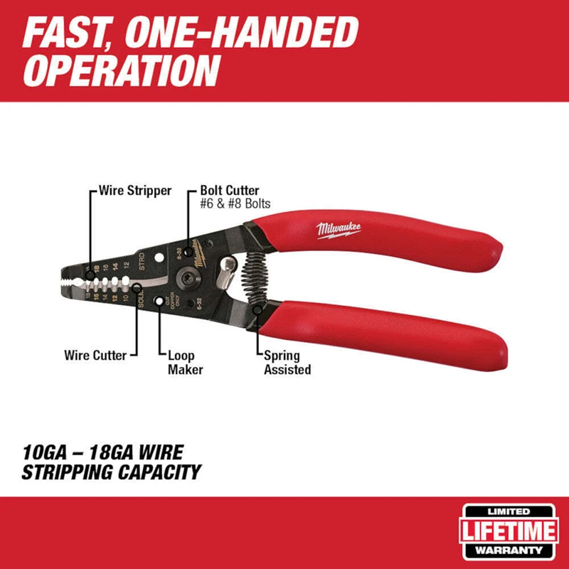 Milwaukee 48-22-6109 Wire Stripper With Swing Lock For Iron Copper Metal Bolt Cutter #6 #8 Curved Blade Scissor Pliers