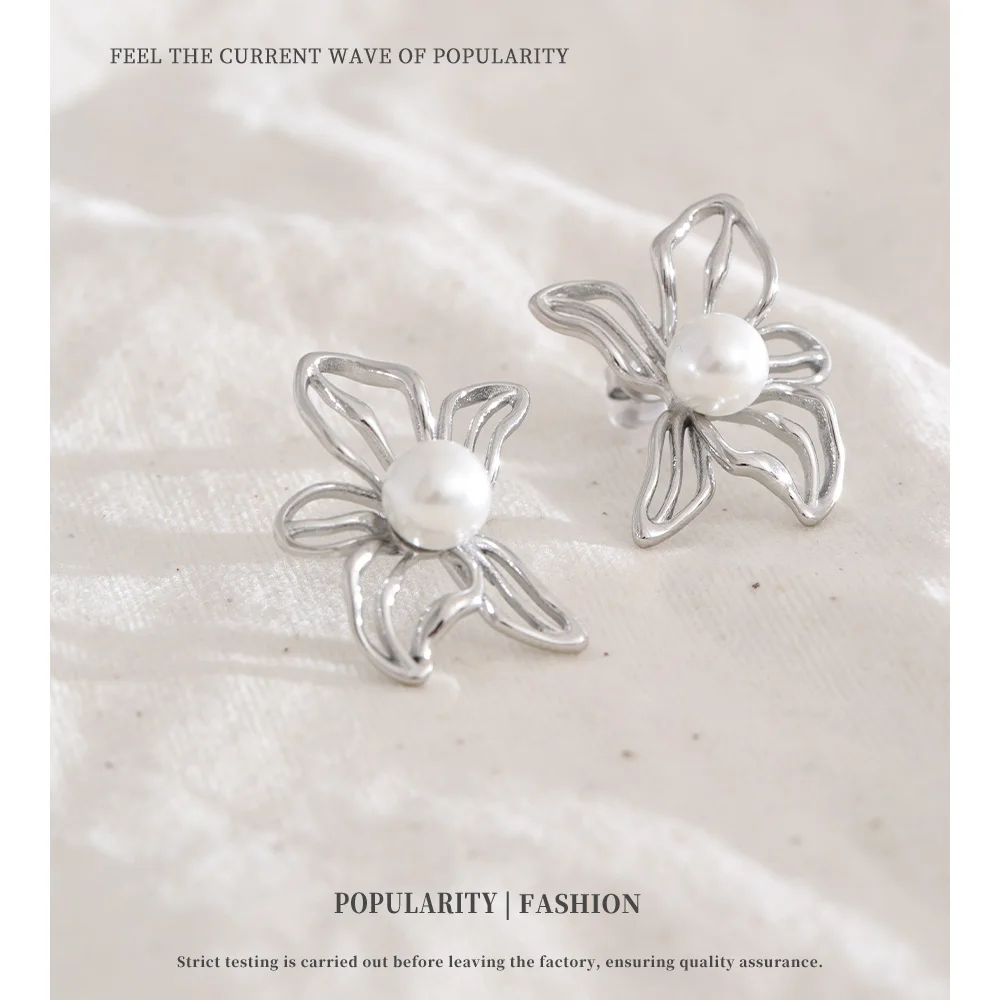 NiNice Stainless Steel Pearl Hollow Flower Fashion Design Personalized Selection Waterproof Jewelry Gift