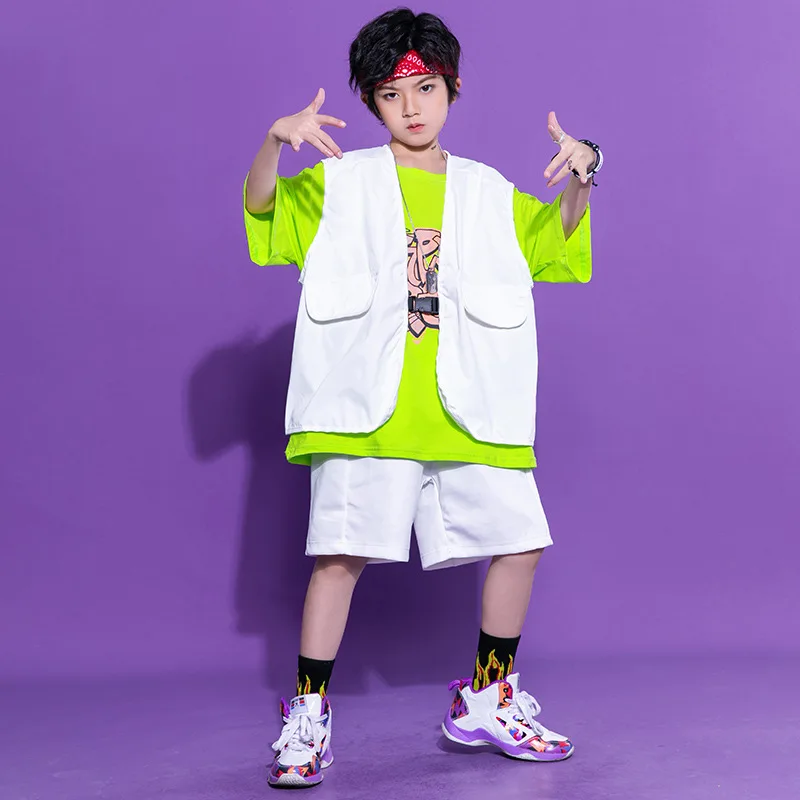 Trajes de Hip Hop para niños, ropa infantil de Hip-Hop para niños, trajes de baile de Jazz de verano para niñas, pantalones cortos de manga corta verdes