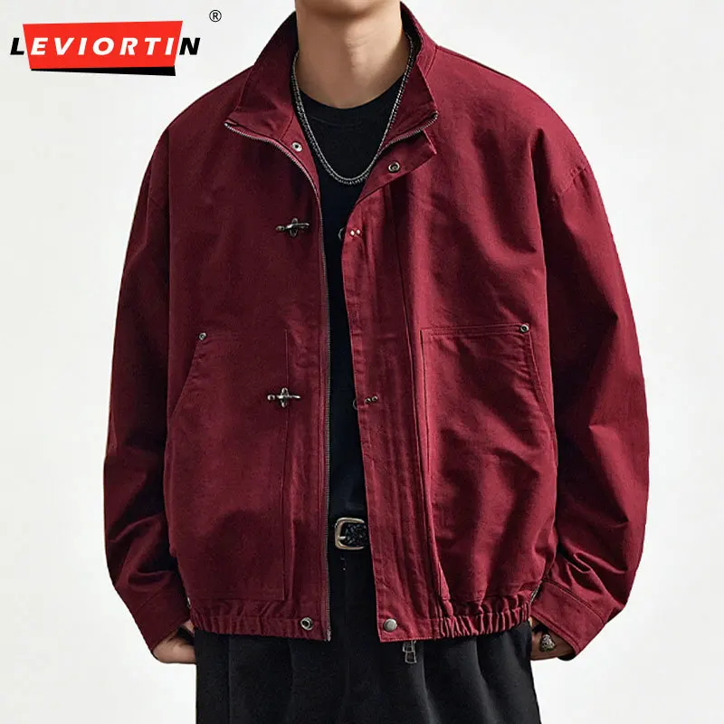 Men's Vintage Harrington Jacket, Fall 2026 Aircraft-Style Snap Buttons Stand Collar Loose Fit Workwear Casual Outerwear Coats