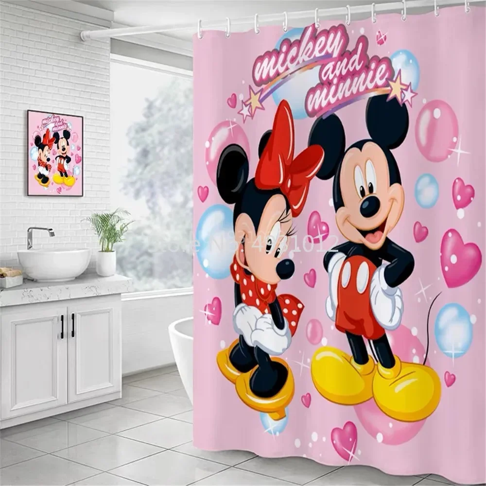 Anime Colorful Mickey Mouse Minnie Donald Duck Shower Curtain Waterproof 3D Cute Cartoon with Hooks for Kids Bathroom Decor