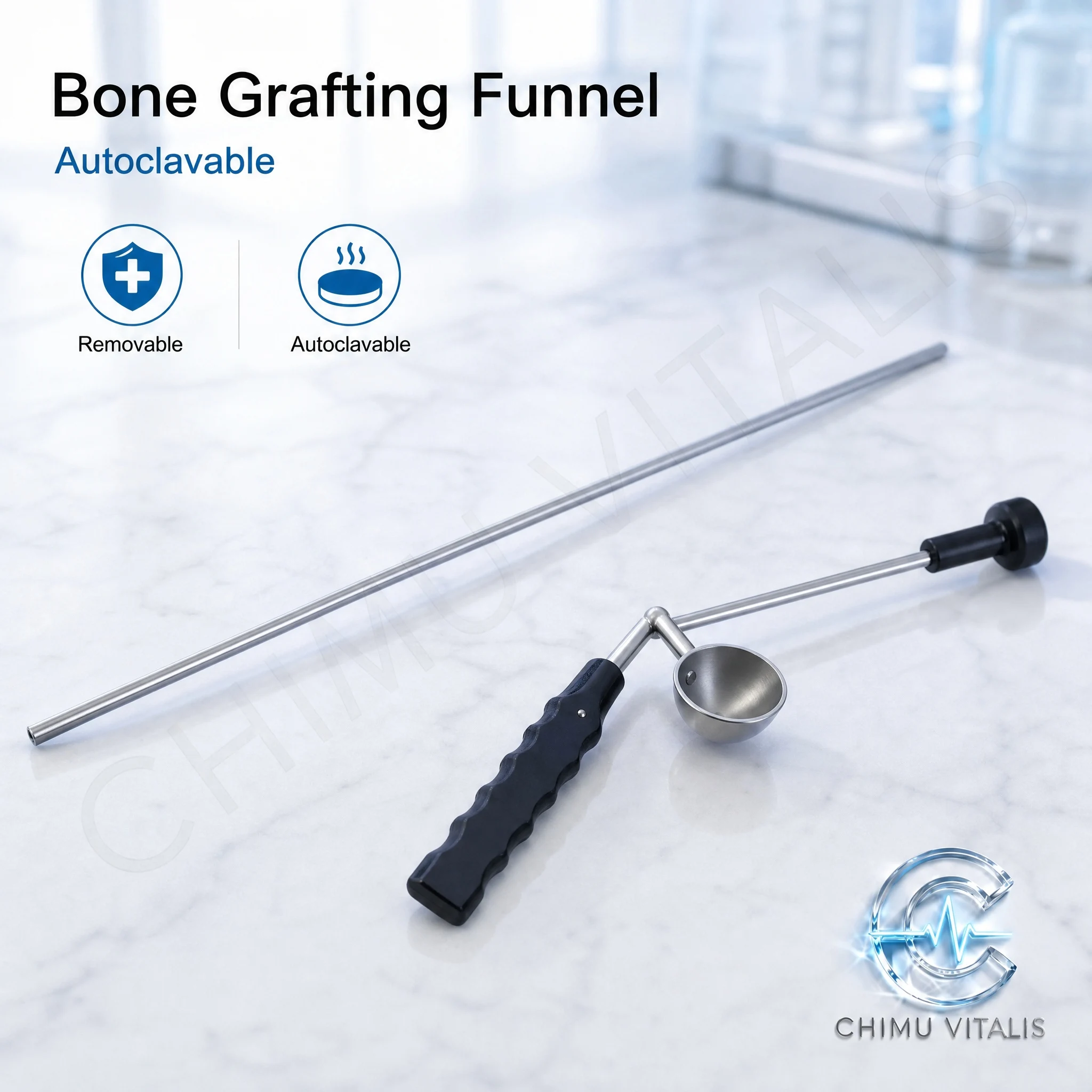 【CHIMU VITALIS】M109 Stainless Steel Graft Funnel with PPSU Handle, Precision Filling Instrument
