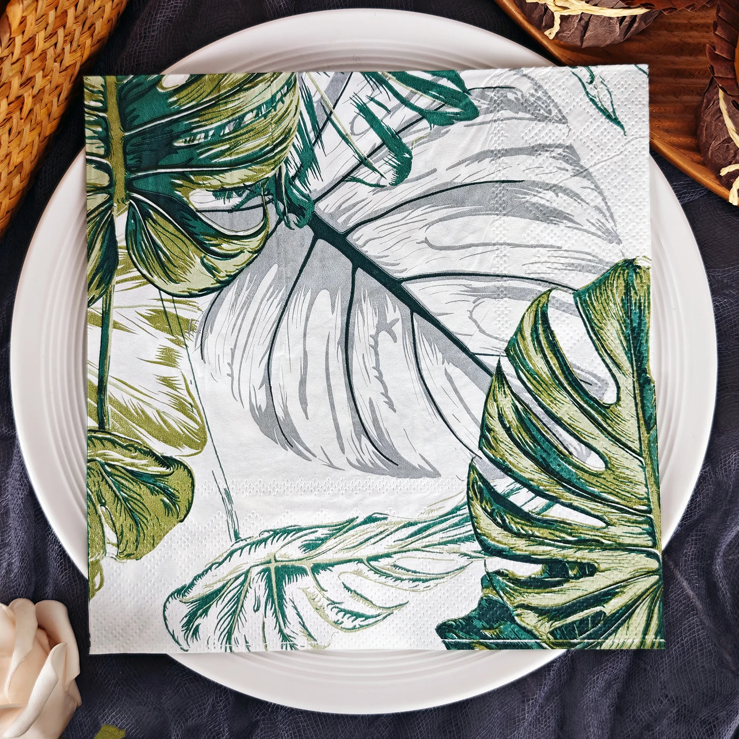 20/50 Stück 33*33cm 2-lagige Servietten mit Monstera-Blatt-Motiv, geeignet für Themenpartys, Party-Servietten zum Essen, Backen, Festliche Anlässe