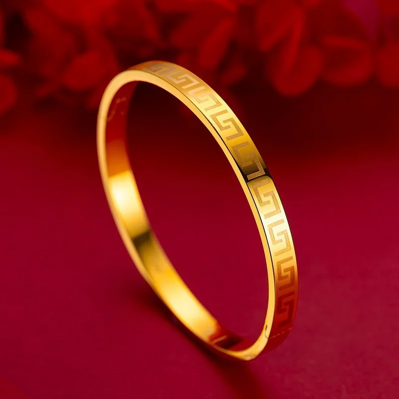 

18K Gold Oval Women's Bangle - 999 Solid Gold, European-American Fashion Roman Numeral Premium Clasp Bracelet, Jewelry Gift