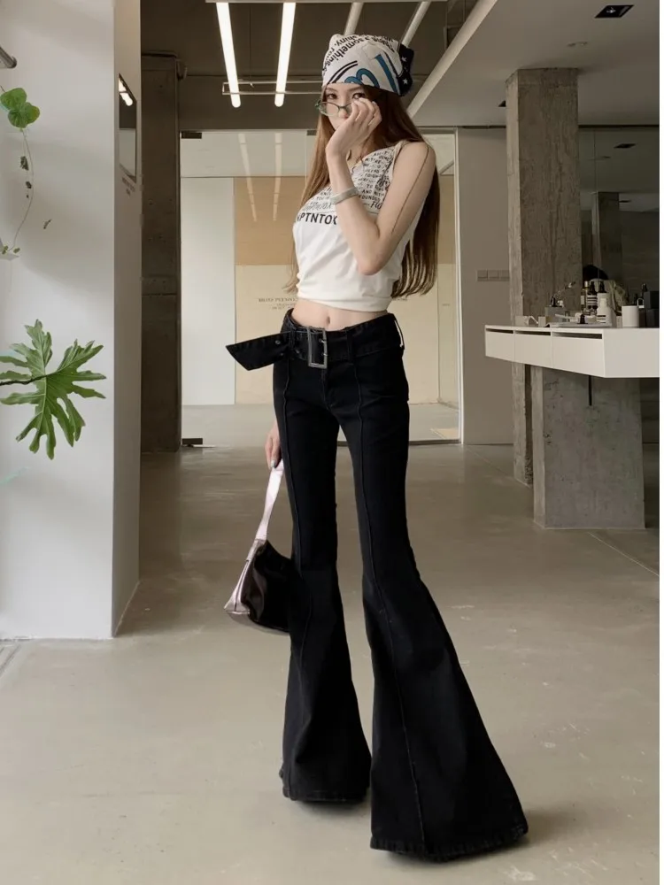 Jeans Spring Long Flared Pant Women Slim Elastic Fashion Casual High Waist Ladies Trousers Korean Style Pleated Woman Pants