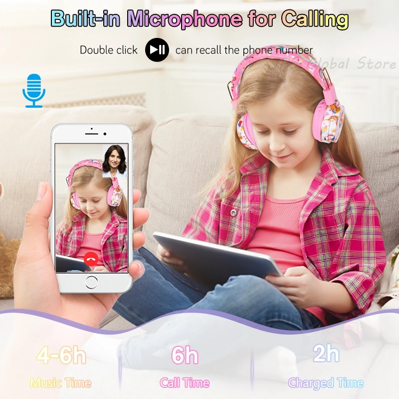 子供用ステレオヘッドホン,マイク付きワイヤレスヘッドホン,レインボーカラー,音楽用ステレオヘッドセット,テレホンカード,子供用ヘッドフォン