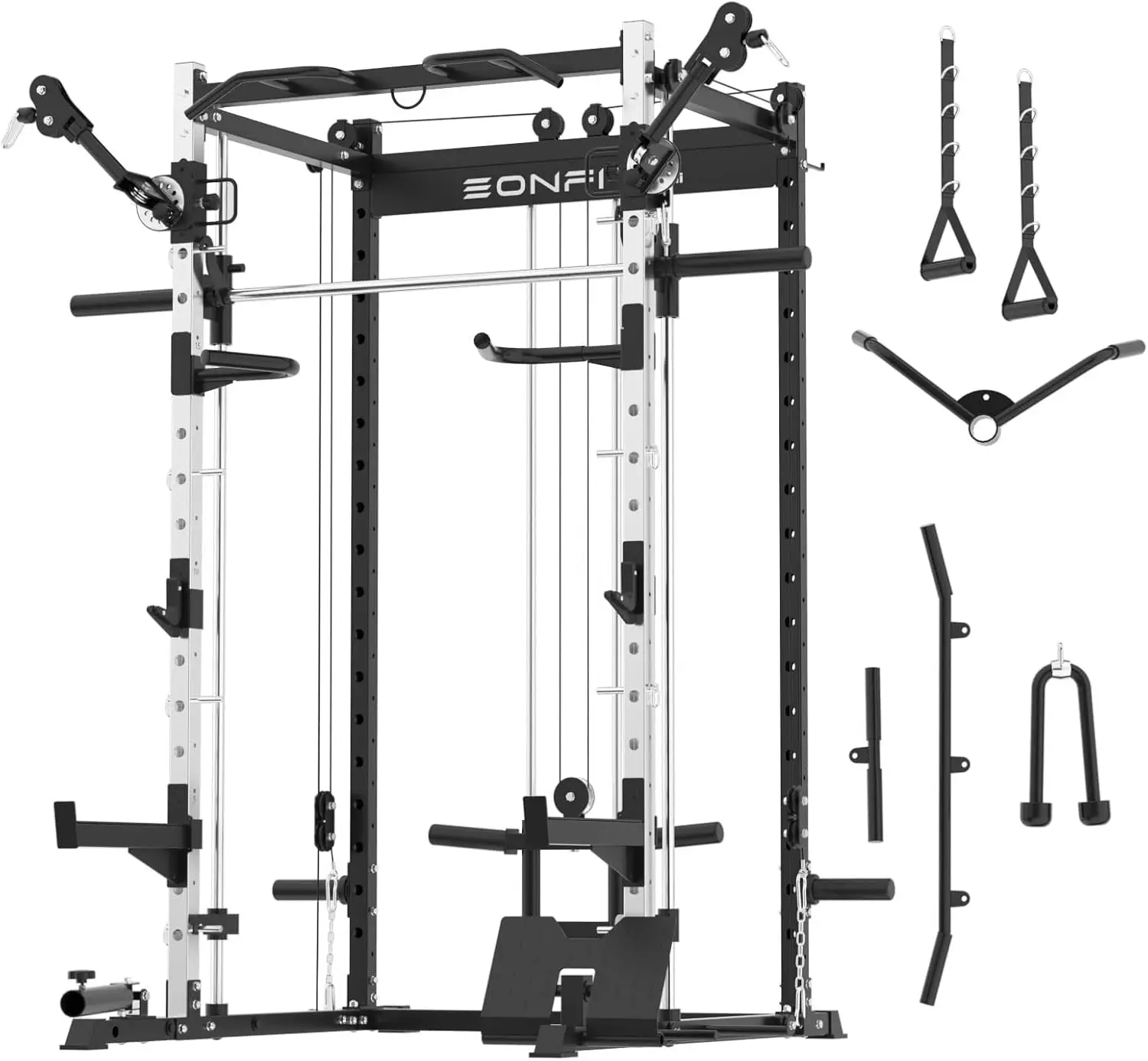 

Rack 1200 LBS Power Cage Squat Rack with Bar and Adjustable Cable Crossover System Multi-Function Power Cage Rack Home Gym with